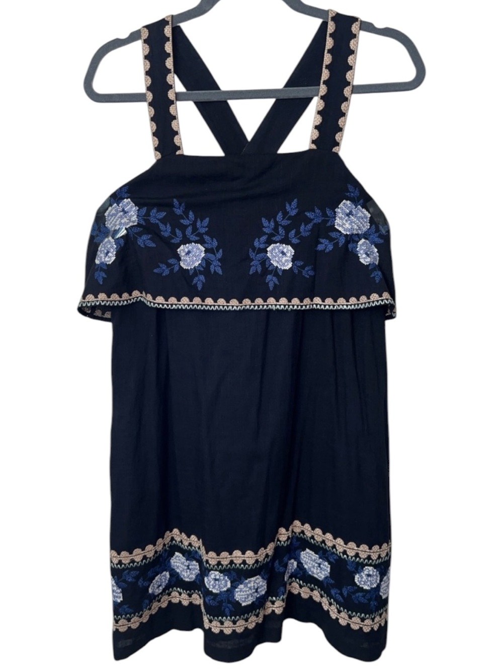 Suno Cross Stitched Embroidered Sleeveless Floral Dress In Black Size 8